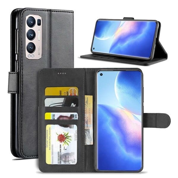 Oppo Find X3 Neo Wallet Case Flip Leather Card Slots Cover (Black) Oppo Find X3 Neo Wallet Case Flip Leather Card Slots Cover (Black)